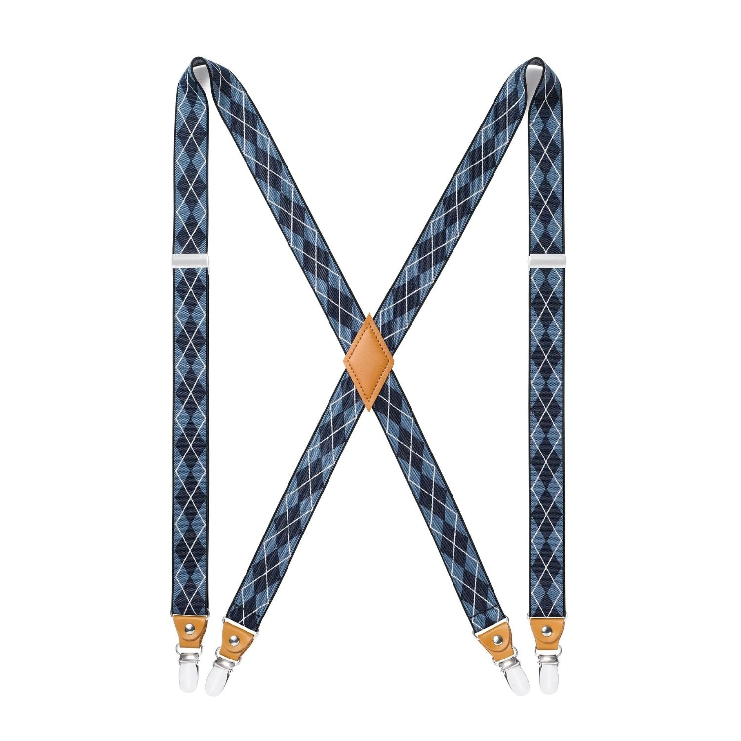 Blauwe Schotse Ruit Bretels voor Mannen 1 inch Verstelbaar met 4 Clips Stijlvol en Klassiek